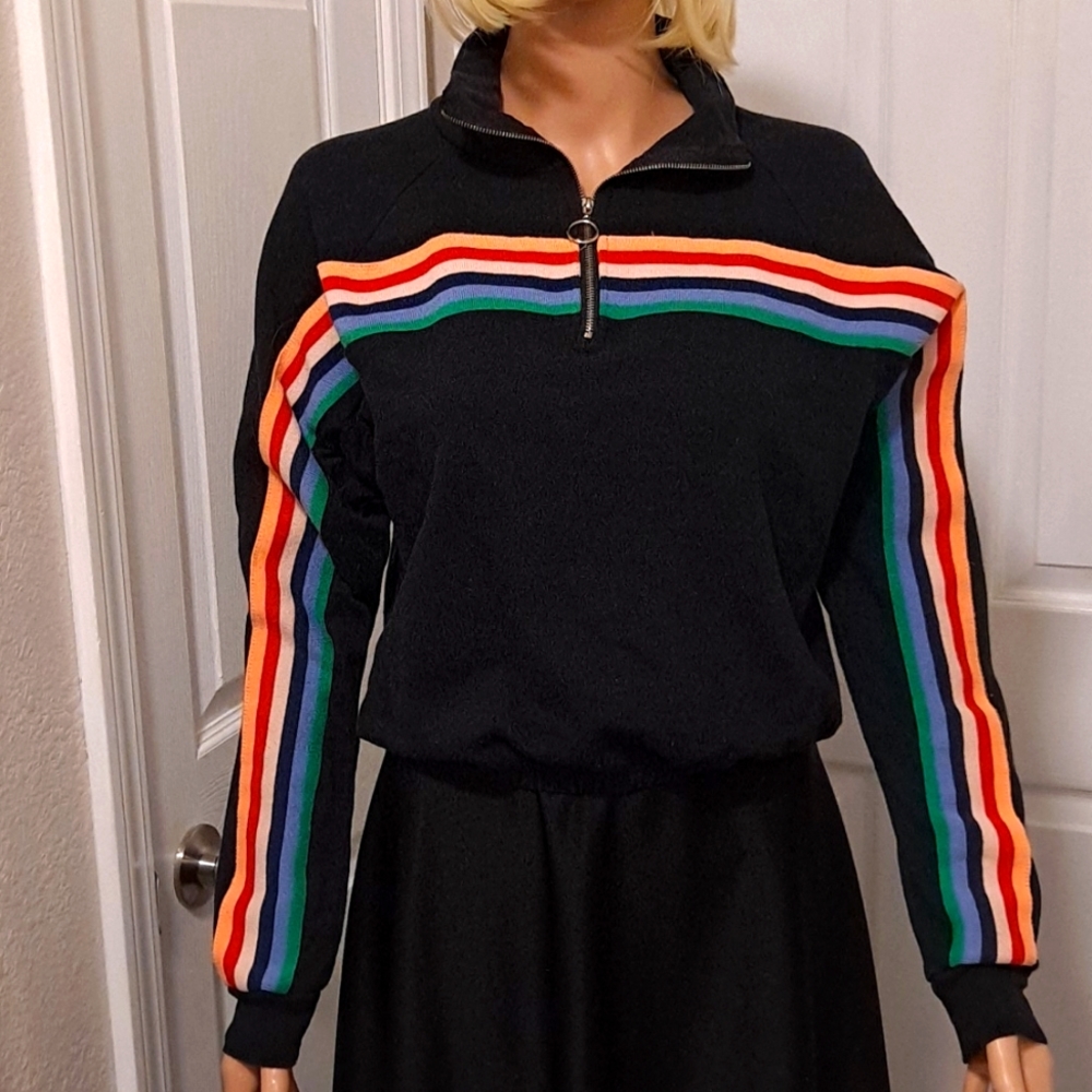 Black and Rainbow 1/4 Zip Pullover Sweatshirt By Full Tilt